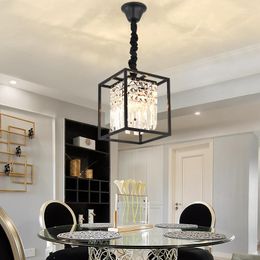 Pendant Lamps American Dining Room Lights Study Hallway Cloakroom Led Light Porch Suspension Luminaire Balcony Square Crystal Lamp