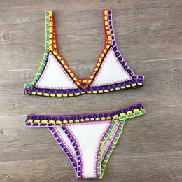 Women's Bikini Hand Crocheted Knit Patchwork Swimsuit Women Swimwear Beach Vacation Halter Top Maillot Biquini Bathing Suits 770