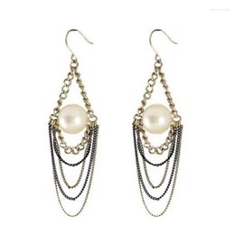 Dangle Earrings J049 BIGBING Jewellery Fashion Golden Chain White Pearl Drop Earring Women