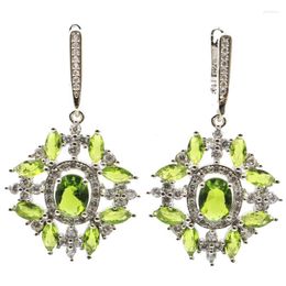 Dangle Earrings 42x25mm Gorgeous Green Peridot London Blue Topaz Violet Tanzanite White CZ Wedding Dating Silver