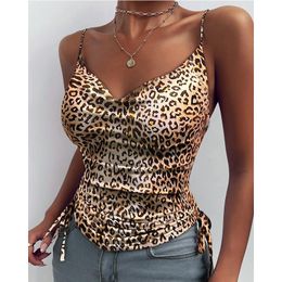 Women's Blouses & Shirts Women Summer Blouse Sexy V Neck Backless Spaghetti Strap Office Ladies Sleeveless Casual Top Leopard Print BlusasWo