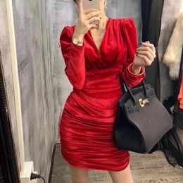 Casual Dresses Dress Women's Wedding Pleated Autumn Female Elegant Gold Velvet Long Vestidos Ladies Sheath Vintage Bodycon G141