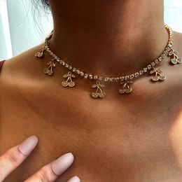 Chains BYNOUCK Gold Color Crystal Fruit Cherry Tennis Necklace For Women Bling Choker Chain Pendant 2023 Jewelry