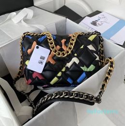 2023 new fashion spring/summer series 19 bag rainbow printed fabric three patchwork colors high quality