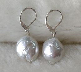 Dangle Earrings Unique Pearls Jewellery Store Baroque Big Size 15-16mm Silver Gray Color Pearl 925 Lever-Back