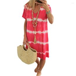 Casual Dresses Tie Dye Dress Short Sleeve Women's Print Summer V-Neck Loose Boho Sun Beach Wear