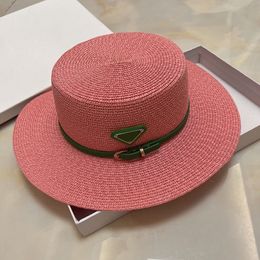 Wide Brim Straw Bucket Caps Hats Fedoras for Mens Womens Designer Sun Protection Spring Summer Fall Beach Vacation Getaway Flat Top Headwear with Green Band Pink