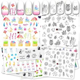 Nail Art Kits 48 Sheets Watermark Flowers And Plants Lily Sunflower Lavender Nature Series Water Transfer DIY Sticker