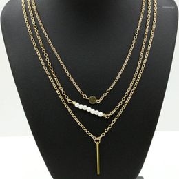 Chains Karopel Fashion Gold Color For Women Beautiful Girl Simple Pearl Stick Multilayer Punk Hip Hop Necklace Jewelry