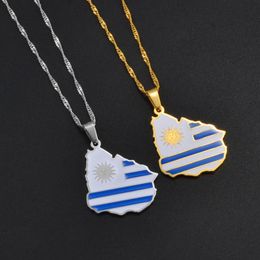 Pendant Necklaces Anniyoc Uruguay Map Flag For Women Silver Color/Gold Color Charm Uruguayan Maps Jewelry Patriotic Gift #241321