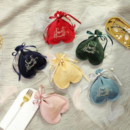 Gift Wrap Heart Shaped Candy Bag Velvet Portable Uropean Style Fairy Wedding Drawstring Pocket Empty Bags