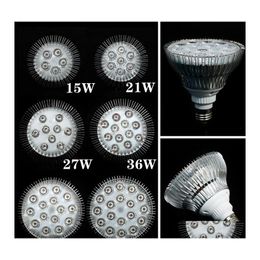 2016 Grow Lights 1X Fl Spectrum Led 21W 27W 36W 45W 54W E27 Lamp Par 38 30 Bb For Flower Plant Hydroponics System Box Drop Delivery Light Dh5J6