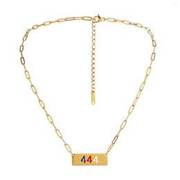 Chains Simple Personality Stainless Steel Angel Number 444 Colorful Dripping Oil Square Brand A Initial Necklace Circle Long