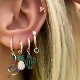 Hoop Earrings Cactus Dangle Charm Huggie Earring Gold Color Clear Green Sparking Tiny Cute