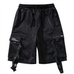 Men's Shorts 2022 Summer Techwear Multi Pocket Ribbon Cargo Shorts Harajuku Streetwear Sweatpants Men Fashion Hip Hop Baggy Short Joggers G230316