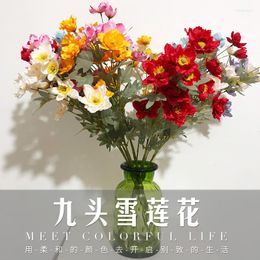 Decorative Flowers Desktop Imitation 9 Heads Snow Lotus DIY Artificial Plants Wedding For Bride Home Decoration