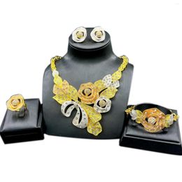 Necklace Earrings Set Dubai Exaggerated Big Colourful Bracelet Charm Women Dance Party Flower Ring Bridal Fashion