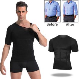 Men's T-Shirts Men Body Toning T-Shirt Shaper Corrective Posture Shirt Slimming Belt Belly Abdomen Fat Burning Compression Corset 230317