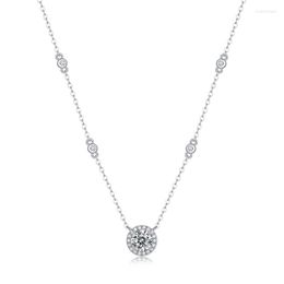 Chains 18K Gold Plated Necklace Moissanite Pendant 1.0 CT Circle Round Pendants Link Chain Women Jewellery