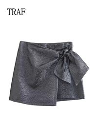 Women's Shorts TRAF Women Skirts Fashion Bowknot HighWaisted Loose Woman Clothing Streetwear Mini Female Skirt 230317