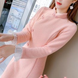 Casual Dresses Women Winter Style Pink Cheongsam Dress For Knitted Light Vestido De Mujer