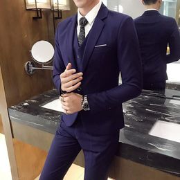 Men's Suits Blue Mens 3 Piece Gentlemen Work Fitting Black Man Clothes For Wedding Party Grey Korea Fashion Marriage 2023