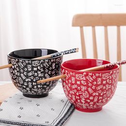 Bowls Floral Ceramic Kitchen Dinnerware Tabletop Noodle Dumpling Soup Containers With Chopsticks