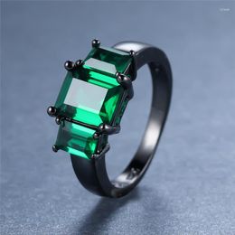 Wedding Rings Vintage Fashion Black Gold Three Stone Engagement For Women Antique Jewellery Green Crystal Square Zircon Ring Gifts