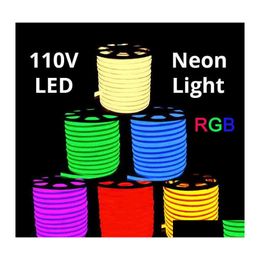 2016 Led Strips Ac 110V Neon Rope Strip Single Colour 50 Metre Outdoor Waterproof 5050 Smd Light 60Leds/M With Power Supply Cuttable At 1M Dhpyk