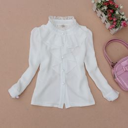 Kids Shirts Spring Fall 2-16 Y Chiffon Lace Baby Big Girls Blouse White Clothes Child Long Sleeve School Girl Shirt Kids Tops JW0263 230317