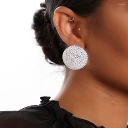 Stud Earrings Stonefans 2023 Full Rhinestone Round Shape Simple Fashion Crystal Circle Earring Women Party Accessories Jewellery