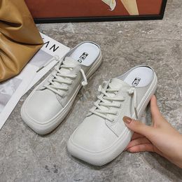 Slippers For Women Summer Korean Version Of No Heel Thick Bottom Pedal Platform Flats Women's White Shoes Sneakers FemmeSlippers
