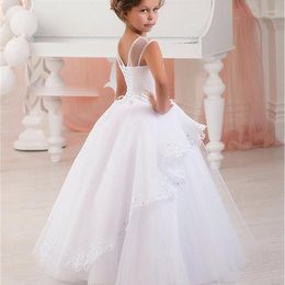 Girl Dresses Elegant Flower For Wedding Sleeveless White/Ivory Lace Princess Gown First Communion Girls Birthday