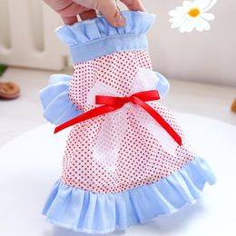 Dog Apparel 2023 Summer Puppy Cute Red Lattice Bow-knot Dresses Fashion Clothing Chihuahua Poodle Spring Skirt Pet Clothes