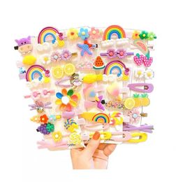 Hairpin Candy-colored kid's hair accessories flower and fruit rainbow hairpin set girl cartoon animal cute hairpin Package include 42pcs