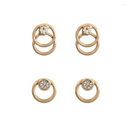 Stud Earrings Casual Gold Colour Plating Clear Stone Decorated Circle 2 Pair For Women Girl Elegant Gorgeous Jewellery Accessory