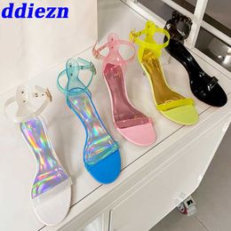 Transparent Women Pumps Stiletto Heels Shoes Sandals 2023 Summer Female Fashion Ankle Buckle High Heels Shoes for Ladies 0316