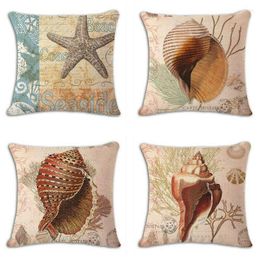 Pillow Shell Sea Conch Starfish Cover Beach Throw Pillowcase 45x45cm Cotton Linen Printed Covers For Home Decor