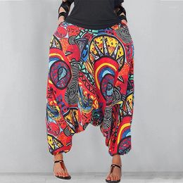 Women's Pants Women Elastic Waist Drop-Crotch With Pocket Fashion Vintage Pattern Oversize Loose Harme