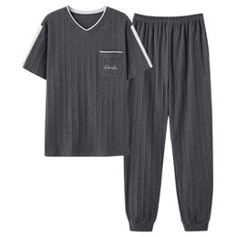 Men's Sleepwear Men V-Neck Pajamas Sets Summer Short Sleeve Modal Casual Tracksuit Sleepshirt Pants 2pc Pyjamas Male Big Yards Pijamas Hombre 230317
