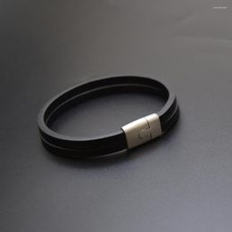 Strand 5Pcs/Lot Custom Logo Punk Men Jewellery Black Braided Leather Bracelet Stainless Steel Magnetic Clasp Fashion Bangles Gift