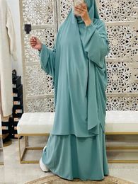 Ethnic Clothing Ramadan 2 Piece Jilbab Long Khimar Set Abaya Muslim Women Prayer Garment Dubai Saudi Dress 2 Skirt Sets Eid Niqab 230317