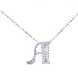 Pendant Necklaces Women A-Z Alphabet Letter Necklace Rhodium Plated Clear Cubic Zirconia CZ Jewellery Cable Chain 40 5cm LYP0001