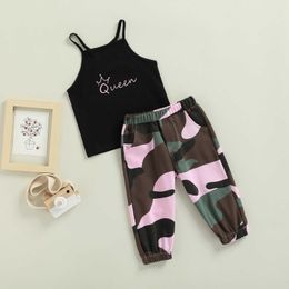 Clothing Sets Toddler Kids Girls 2 Pieces Outfit Sleeveless Letter Print Sling Tank Tops Camouflage Trousers Summer Set 2-7T
