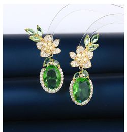 Dangle Earrings Sparkling Green Zircon 2023 Trend Elegant Flower Leaf Drop Earring Female 925 Silver Boho Dangler Banquet Accessories