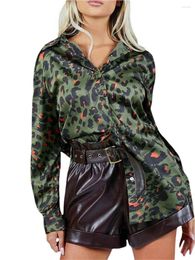Women's Blouses Women Leopard Print Long Shirt Lapel Sleeve Button-Up Loose Blouse Tops Fashion Steatwear