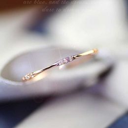 Band Rings Gold Colours Engagement Wedding Ring Shiny Dazzling Metal Inlaid White Zircon Stones Bridal Ring Jewellery G230317