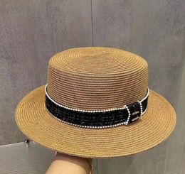 New Letter Rhinestone Flat Top Fine Paper Braid Sun Hat Trendy All-Match Top Hat Straw Hat
