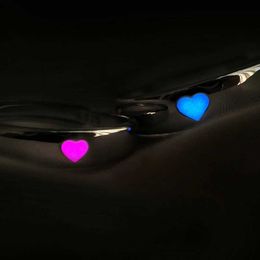 Band Rings Glow In Dark Ring Luminous Blue Pink Light Love Heart Ring Couples Egirls Silver Color Jewelry Adjustable Size New Fashion Rings G230317