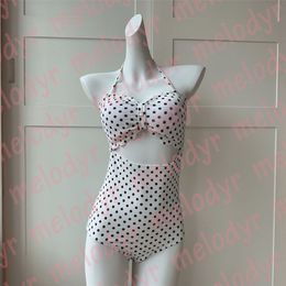 Sexy Bikini Fashion Hollow Swimwear Dot Print Halter One Piece Swimsuit Summer Beach Party Bathing Suit